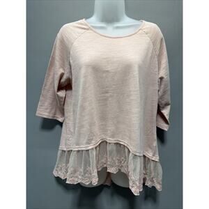 UMGEE USA Sz L Baby Doll Tunic Top Pastel Pink Lace Romantic Lagenlook